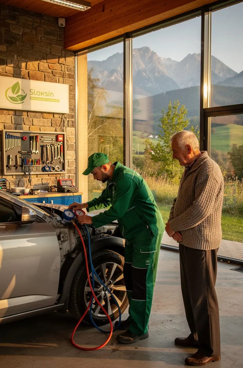 Detailný pohľad na profesionálny diagnostický nástroj používaný pri oprave autoklimatizácií
